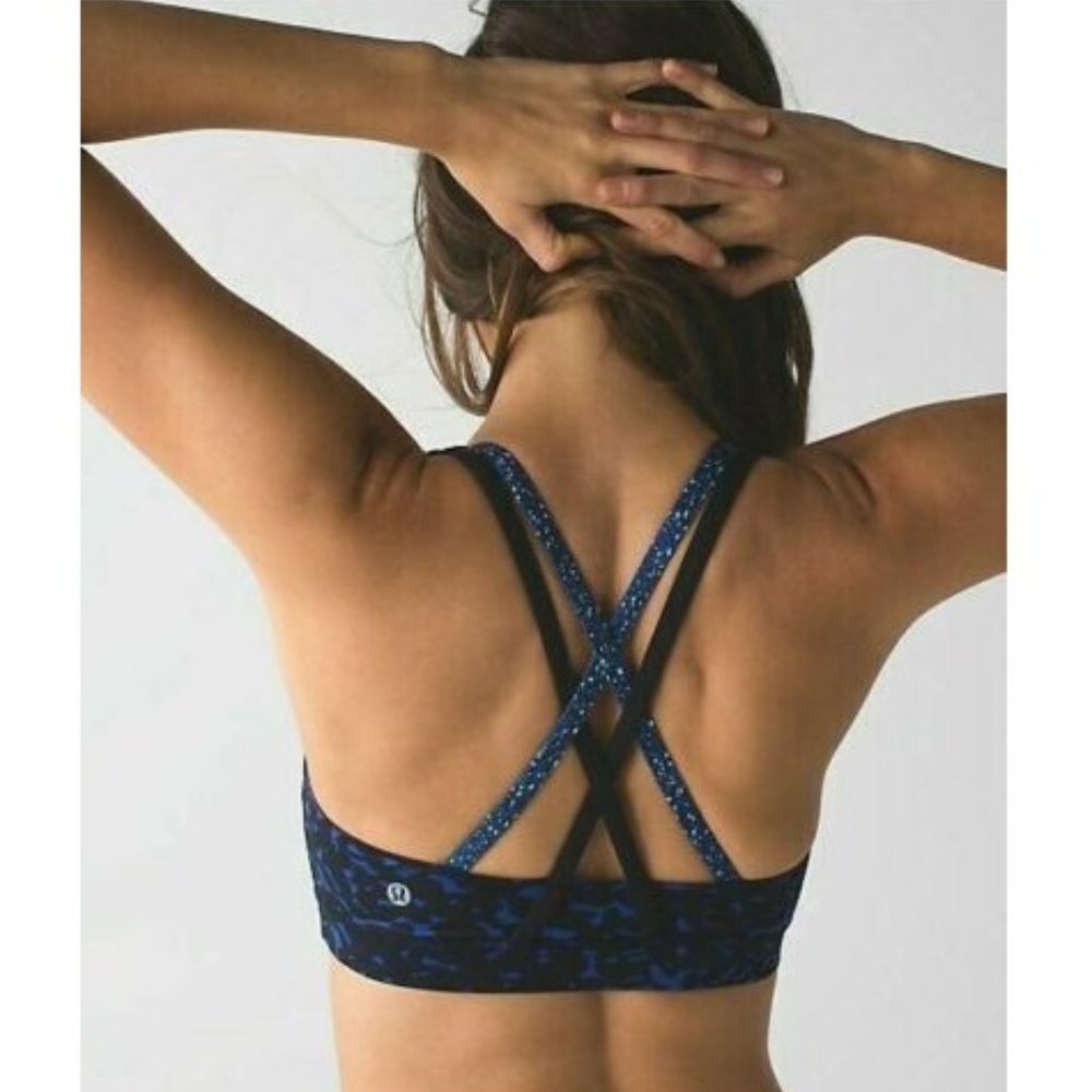 Lululemon Energy Bra / Size 4 / Flashback Static Caspian Sapphire Blue Strappy